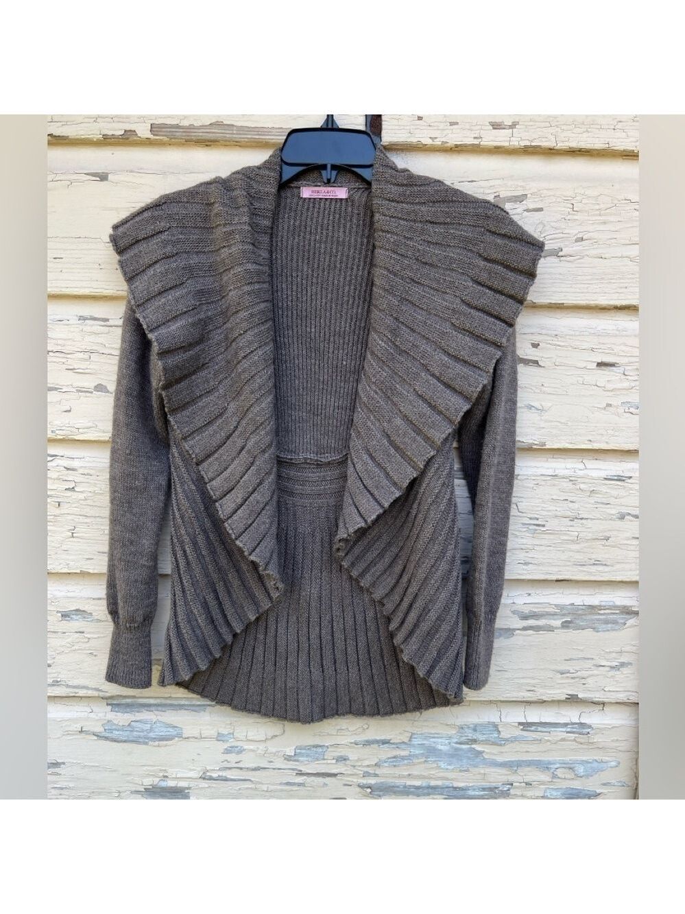 Hekla & Co Wool Italian Ribbed Open Knit Fall Winter Cardigan Sweater M